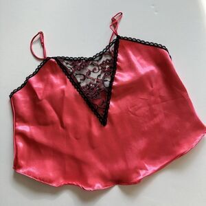 Vintage Lady Cameo Camisole Lingerie Sexy Nylon Pink Black Lace Size M